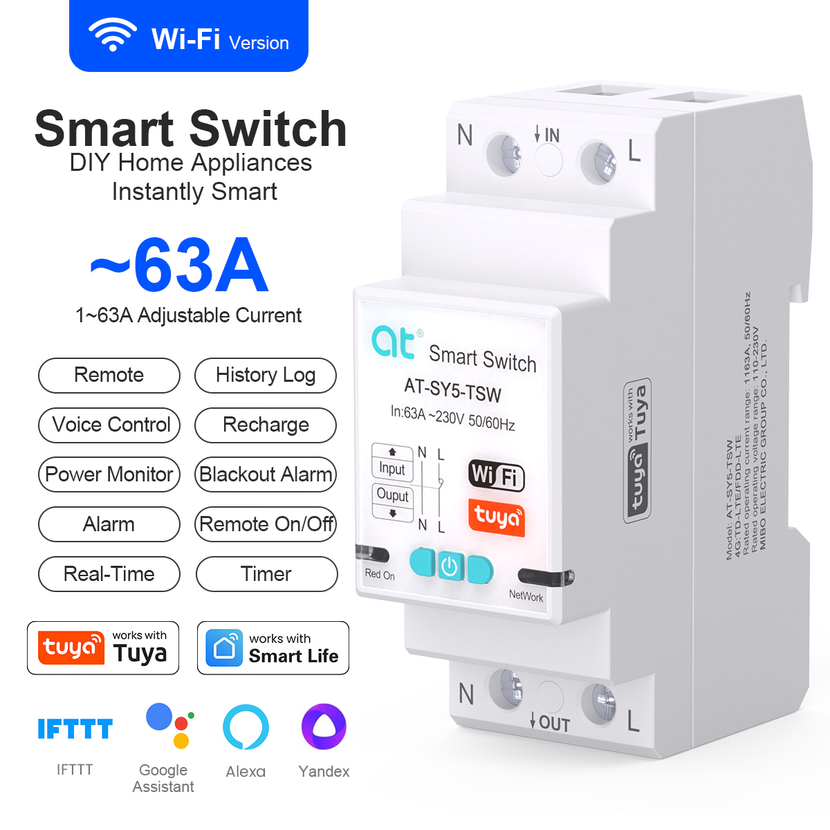 Home Automation Industry - Interruptor Inteligente, Disyuntor WiFi Tuya, Control